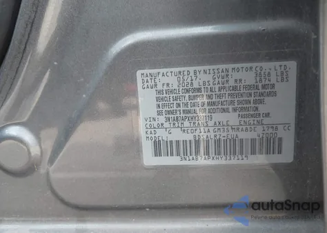 2017 Nissan Sentra Sr z USA, uszkodzony, nr VIN 3N1AB7APXHY337119